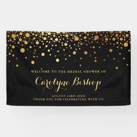 Black | Faux Gold Confetti Bridal Party Banner (Horizontaal)