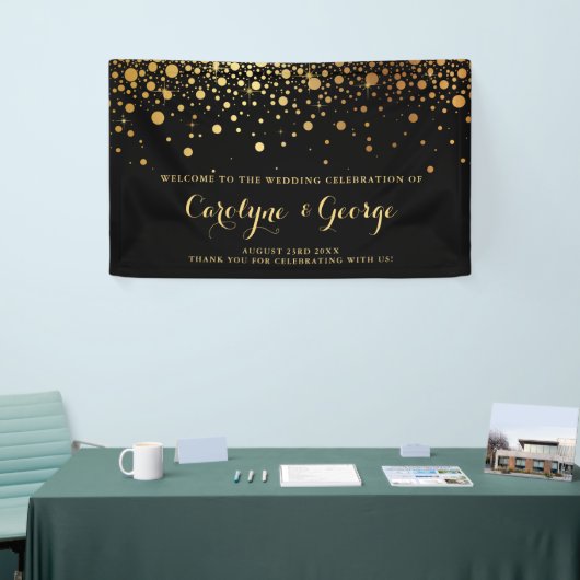 Black | Faux Gold Confetti Wedding Welcome Banner (Beurs)