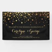 Black | Faux Gold Confetti Wedding Welcome Banner (Horizontaal)