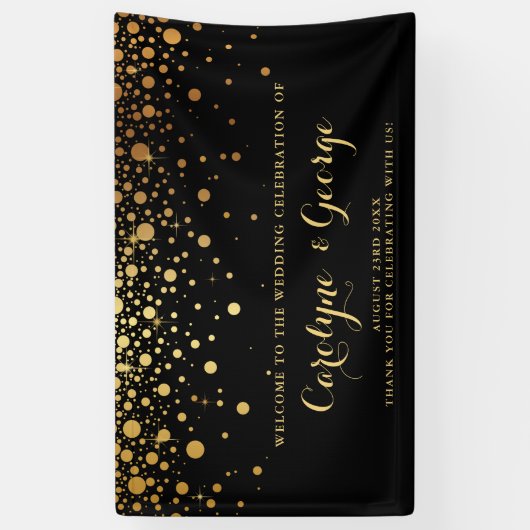 Black | Faux Gold Confetti Wedding Welcome Banner (Verticaal)