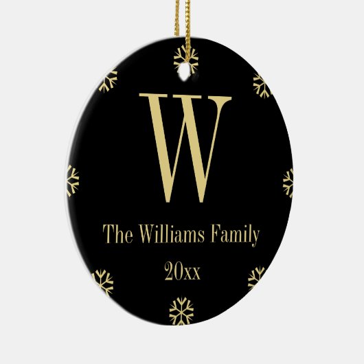 Black Faux Gold Custom Monogram Name Kerstmis Keramisch Ornament (Rechts)