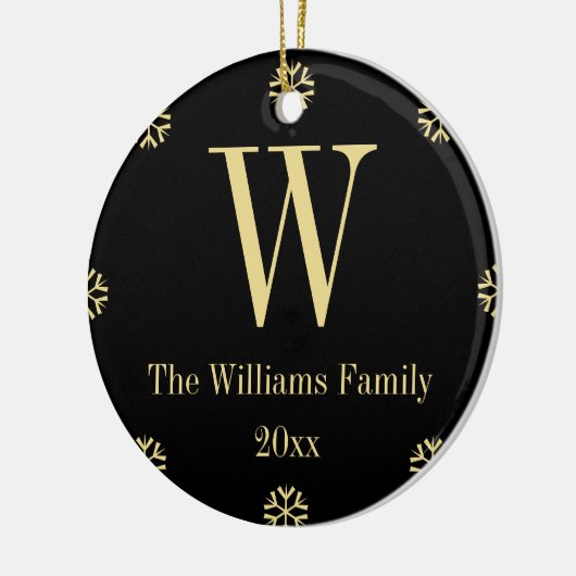 Black Faux Gold Custom Monogram Name Kerstmis Keramisch Ornament (Links)