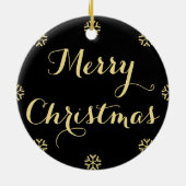 Black Faux Gold Custom Monogram Name Kerstmis Keramisch Ornament (Achterkant)