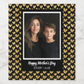 Black Faux Gold Foil Hearts Moederdag Wijn Etiket (Enkel label)