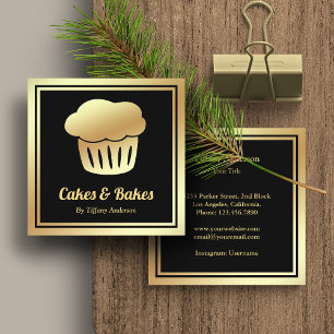 Black Faux Gold Foil Homemade Cupcake Bakkerij Vierkante Visitekaartje