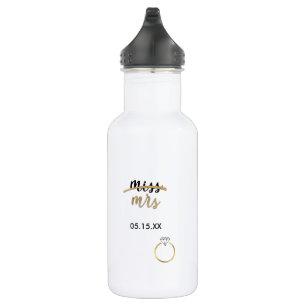 Black & Faux Gold Foil Miss Date Water Bottle Waterfles