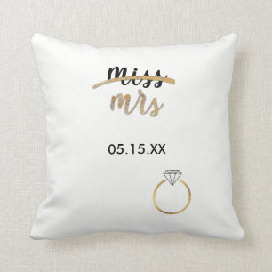 Black & Faux Gold Foil Miss Name Date Pillow Kussen