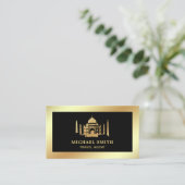 Black Faux Gold Foil Taj Mahal Reisagent Visitekaartje (Staand voorkant)