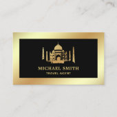 Black Faux Gold Foil Taj Mahal Reisagent Visitekaartje (Voorkant)