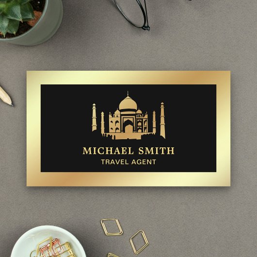 Black Faux Gold Foil Taj Mahal Reisagent Visitekaartje