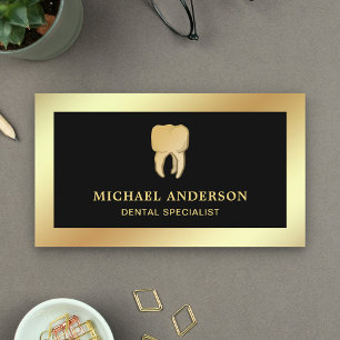 Black Faux Gold Foil Tooth Dental Clinic Dentist Visitekaartje