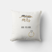 Black & Faux Gold Folie Miss Mrs Naam Datum Kussen (Voorkant)