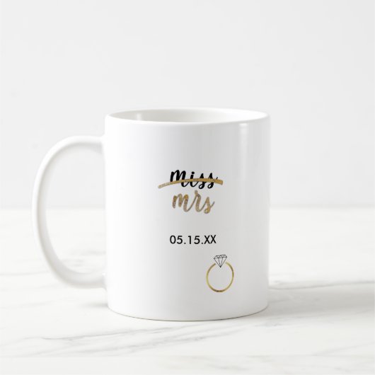 Black & Faux Gold Folie Miss Mrs Naam Datum Mok (Links)