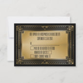 Black & Faux Gold Gatsby Geometric Wedding RSVP (Achterkant)