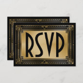 Black & Faux Gold Gatsby Geometric Wedding RSVP (Voorkant / Achterkant)