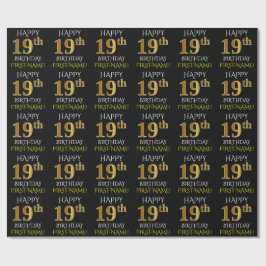 Black, Faux Gold "HAPPY 19th BIRTHDAY" Cadeaupapier