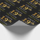 Black, Faux Gold "HAPPY 19th BIRTHDAY" Cadeaupapier (Hoek)
