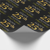 Black, Faux Gold "HAPPY 25th BIRTHDAY" Cadeaupapier (Hoek)