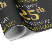 Black, Faux Gold "HAPPY 25th BIRTHDAY" Cadeaupapier (Rol Hoek)