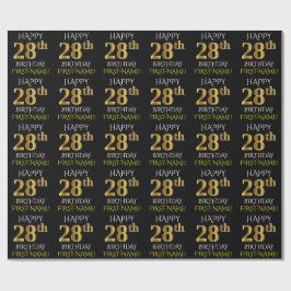 Black, Faux Gold "HAPPY 28th BIRTHDAY" Cadeaupapier