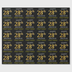 Black, Faux Gold "HAPPY 28th BIRTHDAY" Cadeaupapier