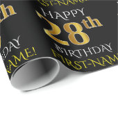 Black, Faux Gold "HAPPY 28th BIRTHDAY" Cadeaupapier (Rol Hoek)