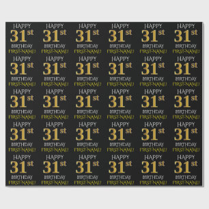 Black, Faux Gold "HAPPY 31st BIRTHDAY" Cadeaupapier