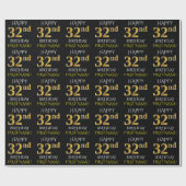 Black, Faux Gold "HAPPY 32nd BIRTHDAY" Cadeaupapier (Vlak)