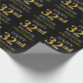 Black, Faux Gold "HAPPY 32nd BIRTHDAY" Cadeaupapier (Hoek)