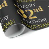 Black, Faux Gold "HAPPY 32nd BIRTHDAY" Cadeaupapier (Rol Hoek)