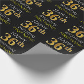 Black, Faux Gold "HAPPY 36th BIRTHDAY" Cadeaupapier (Hoek)
