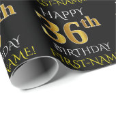 Black, Faux Gold "HAPPY 36th BIRTHDAY" Cadeaupapier (Rol Hoek)