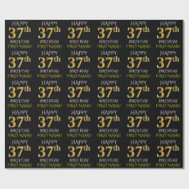Black, Faux Gold "HAPPY 37th BIRTHDAY" Cadeaupapier