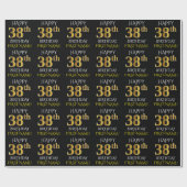 Black, Faux Gold "HAPPY 38th BIRTHDAY" Cadeaupapier (Vlak)