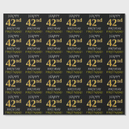 Black, Faux Gold "HAPPY 42nd BIRTHDAY" Cadeaupapier