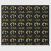 Black, Faux Gold "HAPPY 57th BIRTHDAY" Cadeaupapier (Vlak)