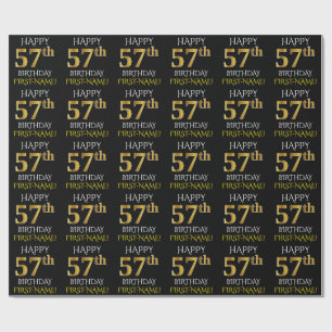 Black, Faux Gold "HAPPY 57th BIRTHDAY" Cadeaupapier