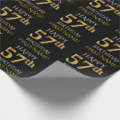 Black, Faux Gold "HAPPY 57th BIRTHDAY" Cadeaupapier (Hoek)