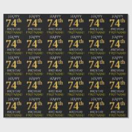 Black, Faux Gold "HAPPY 74th BIRTHDAY" Cadeaupapier