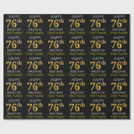 Black, Faux Gold "HAPPY 76th BIRTHDAY" Cadeaupapier