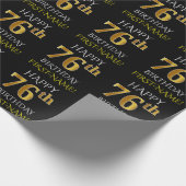Black, Faux Gold "HAPPY 76th BIRTHDAY" Cadeaupapier (Hoek)