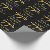 Black, Faux Gold "HAPPY 77th BIRTHDAY" Cadeaupapier (Hoek)