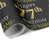 Black, Faux Gold "HAPPY 77th BIRTHDAY" Cadeaupapier (Rol Hoek)