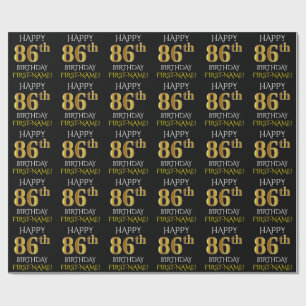 Black, Faux Gold "HAPPY 86th BIRTHDAY" Cadeaupapier