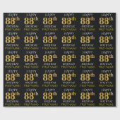 Black, Faux Gold "HAPPY 88th BIRTHDAY" Cadeaupapier (Vlak)