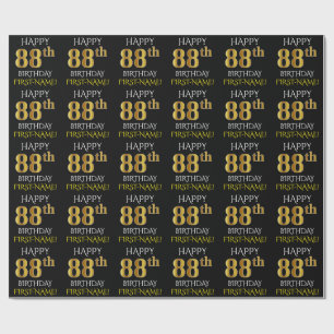 Black, Faux Gold "HAPPY 88th BIRTHDAY" Cadeaupapier