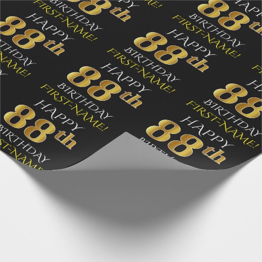 Black, Faux Gold "HAPPY 88th BIRTHDAY" Cadeaupapier (Hoek)