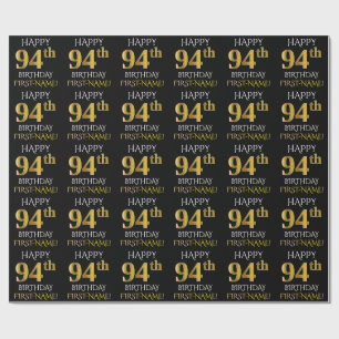 Black, Faux Gold "HAPPY 94th BIRTHDAY" Cadeaupapier