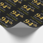 Black, Faux Gold "HAPPY 94th BIRTHDAY" Cadeaupapier (Hoek)