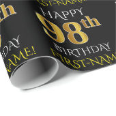 Black, Faux Gold "HAPPY 98th BIRTHDAY" Cadeaupapier (Rol Hoek)